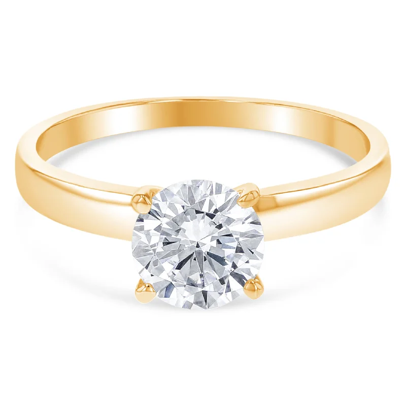 Rings Value Scores-14K Solid Gold 1 Ct. Round Cut Solitaire CZ Engagement Ring