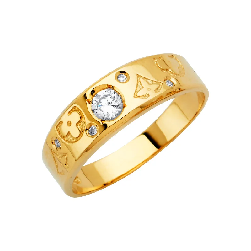 Reborn Rings-14K Solid Gold CZ Men's Traditional Wedding Band Ring