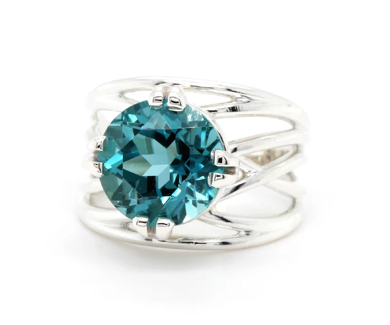 Rings For Hectic Gleam-Large Teal Topaz Wide Weave Ring