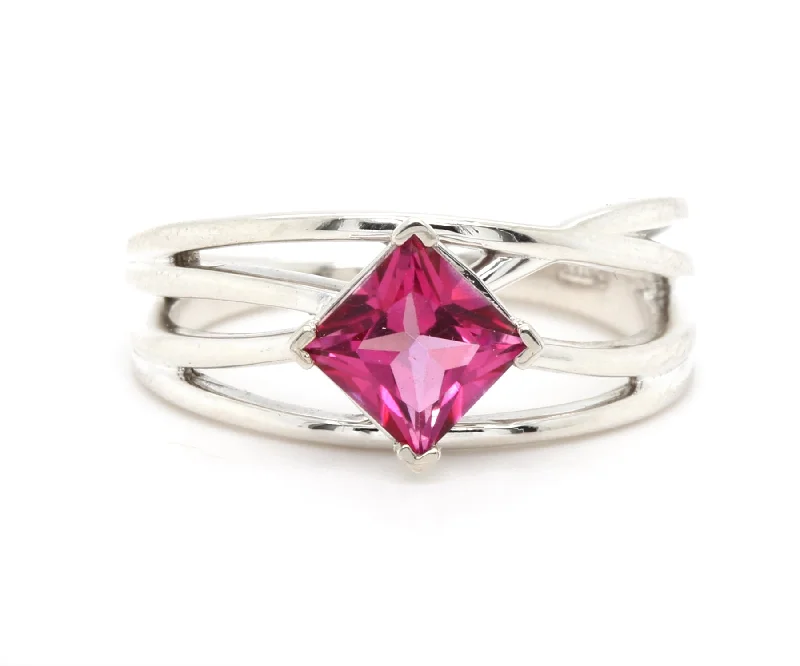 Rings For Spicy Hues-Criss Cross Mystic Pink Topaz Silver Ring