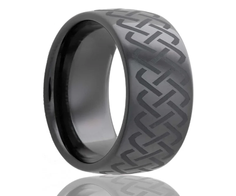 Rings For Calm Flash-Black Laser Engraved Weaved Ceramic Ring