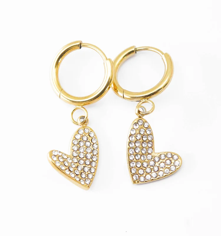 Earrings For Warm Weeks-Pave Heart Earrings