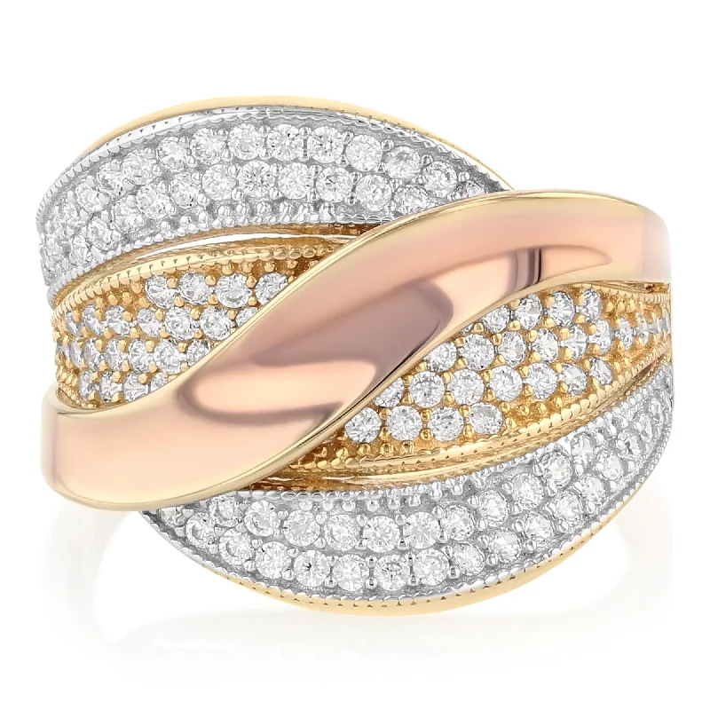 Rings With Orbit Designs-14K Solid Gold Fancy CZ Wave Ring