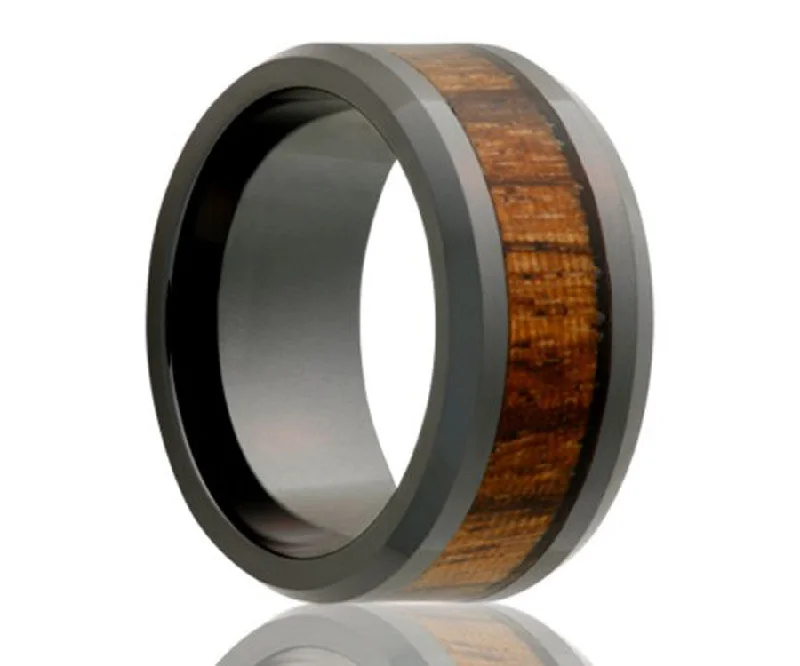 Rings With Lacework Bands-Black Diamond Ceramic Zebra Wood Ring