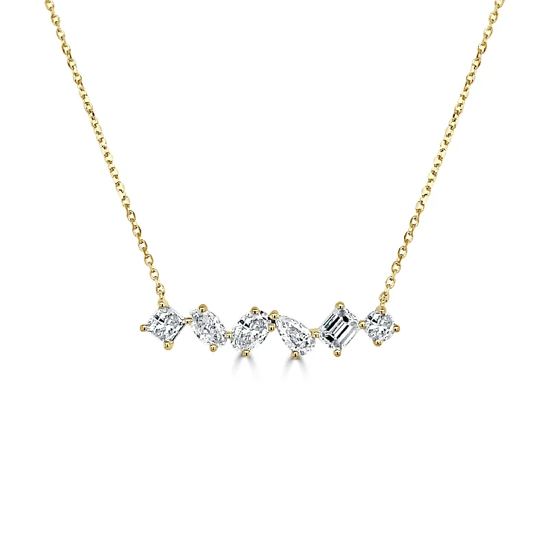 Necklaces For Grand Nights-14k Gold Fancy Shape Diamond Bar Necklace