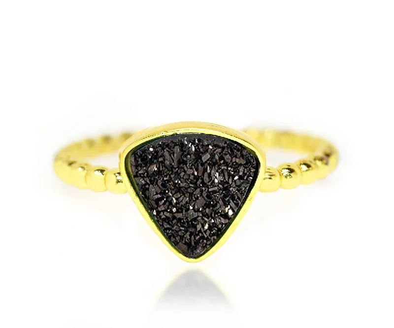 New Spark Rings-Small Triangle Black Druzy 14K Gold Ring