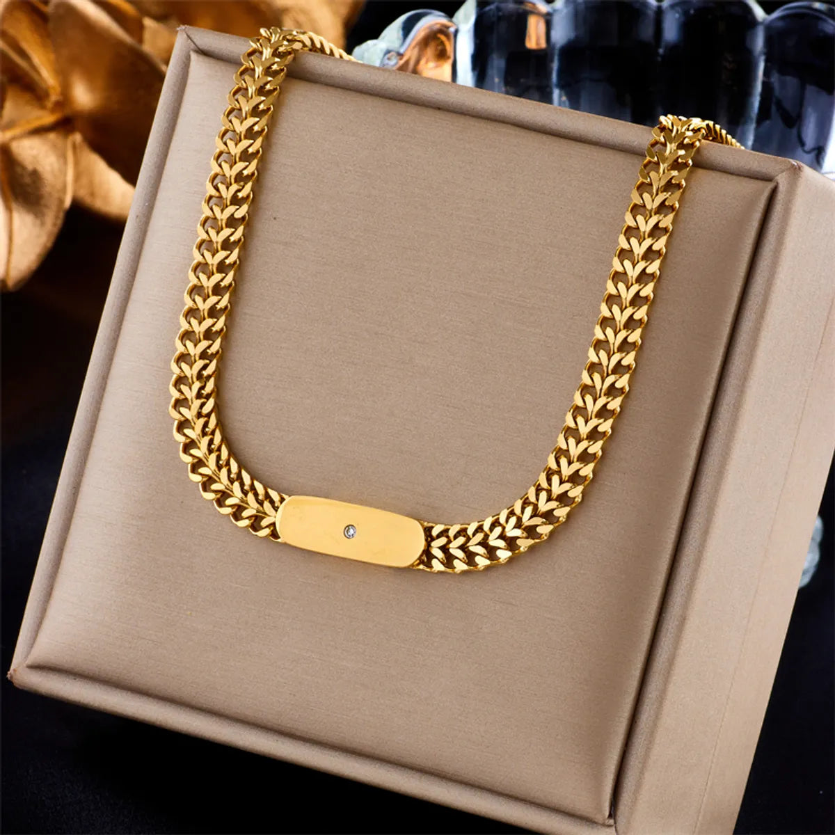 Best Still Necklaces-Punk Solid Color Titanium Steel Plating Chain 18k Gold Plated Necklace