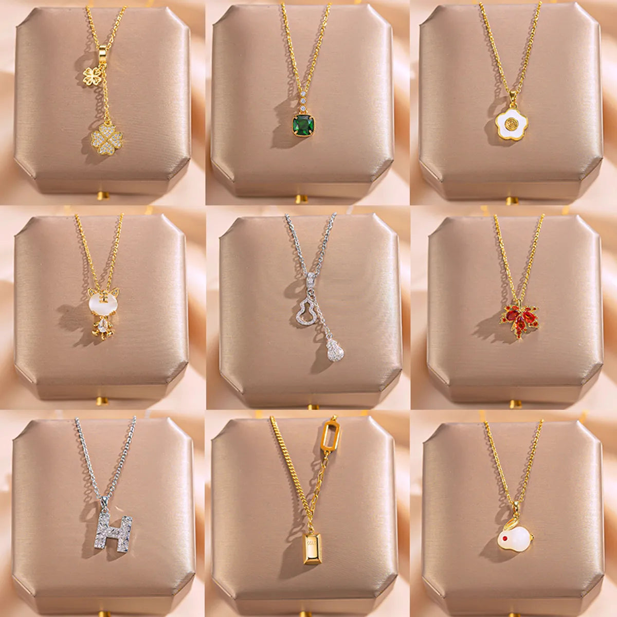 Necklaces Rust Resistance-304 Stainless Steel Copper 18K Gold Plated Elegant Cute Streetwear Inlay Rabbit Flower Butterfly Shell Zircon Pendant Necklace