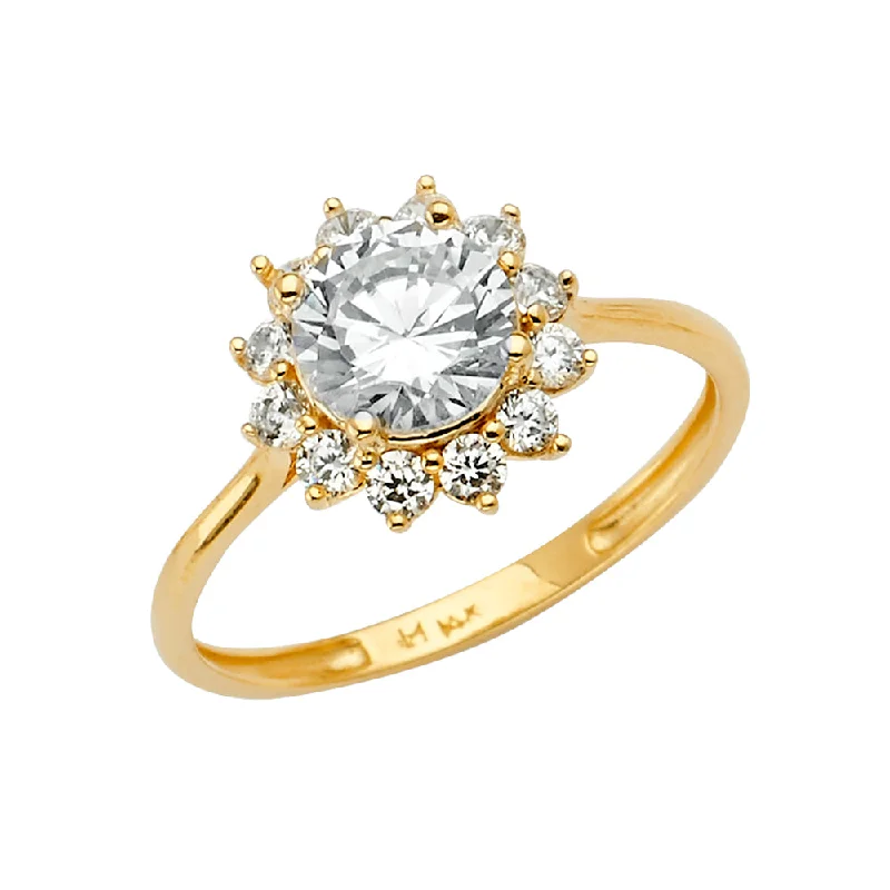 Best Peak Rings-14K Solid Gold CZ Solitaire Flower Engagement OR Anniversary Ring