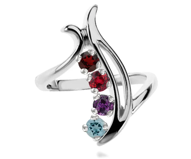 Rings For Packed Nights-Contemporary Journey Mothers Birthstone Family Silver Ring