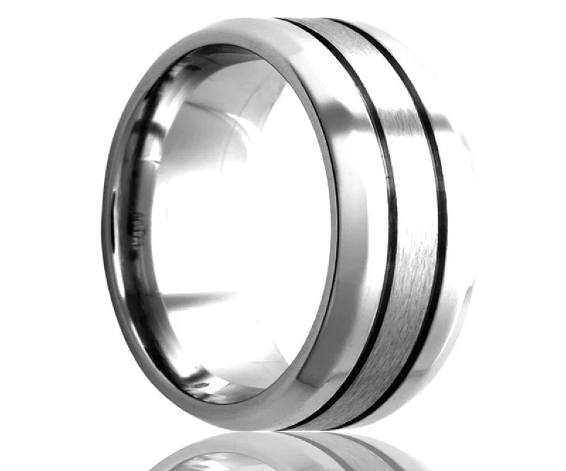 Rings Fade Hacks-Cobalt Beveled Edge Double Groove Satin Ring