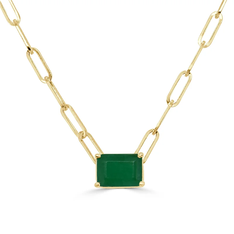 Necklaces For Lake Days-14k Gold & Emerald Paperclip Link Necklace