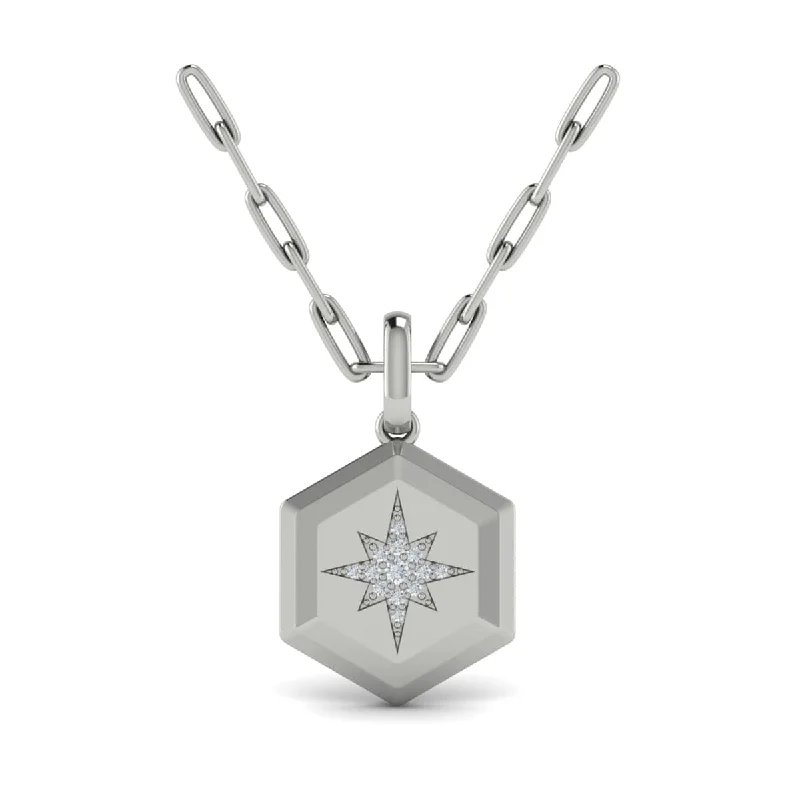 Necklaces Craft Tips-Center Starburst Diamond and Bezel Hexagon Pendant Necklace