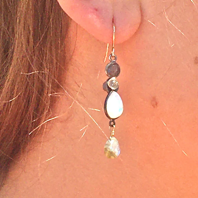 Earrings For Quad Sets-Waterfall Teardrop Moonstone and Labradorite Earrings