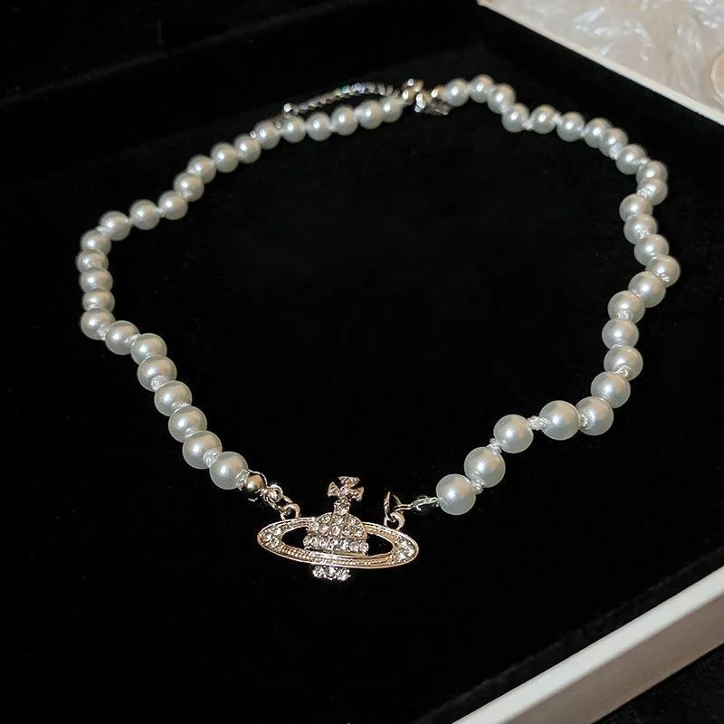 15# Necklace-White-Diamond-Encrusted Saturn Pearl