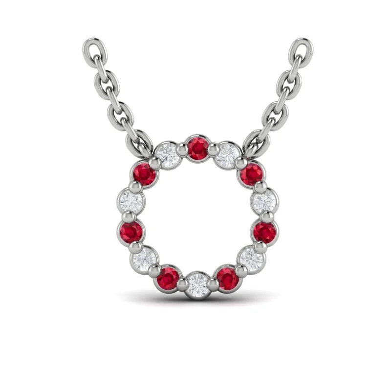 Necklaces Spark Test-Diamond and Ruby  Open Circle Pendant Link Necklace