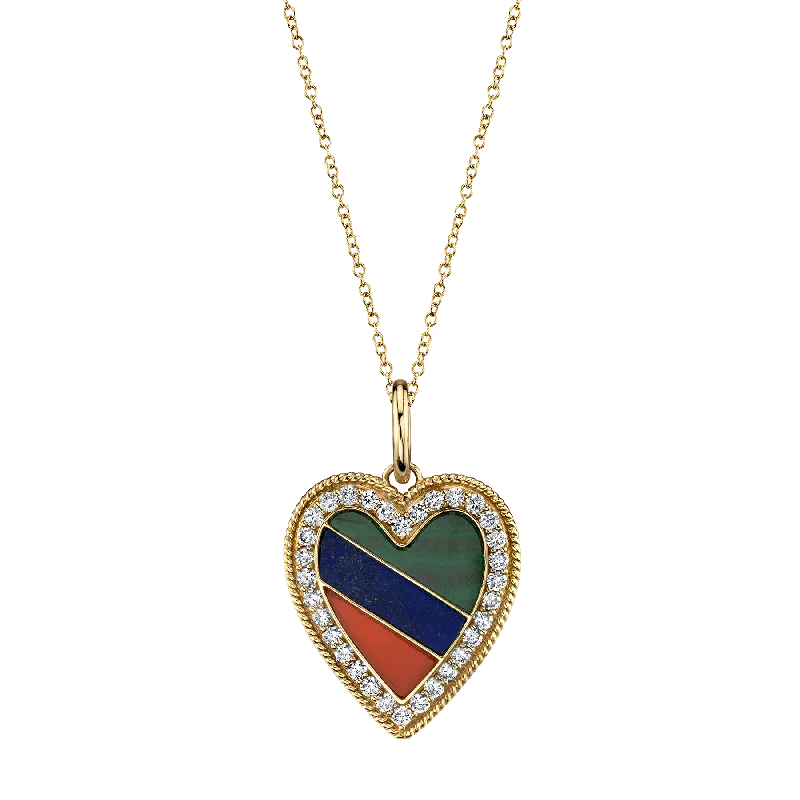 Necklaces For Copper Fans-Heart Pendant - White Diamond and Tri Color / 14k Yellow Gold