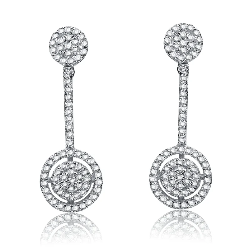 Earrings Luster Routine-Cubic Zirconia Sterling Silver Rhodium Plated Round Drop Earrings