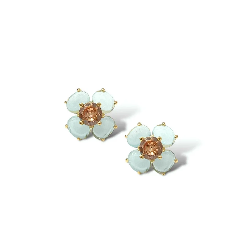 Earrings For Small Meets-Thalia Flower Blue Moonstone Stud Earrings