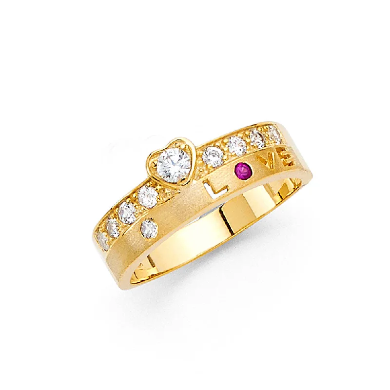 Rings For Misty Horizons-14K Solid Gold CZ Heart and Love Fancy Ring