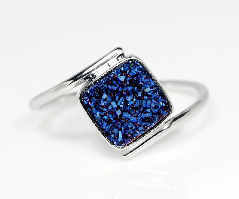 Best Base Rings-Bypass Square Blue Druzy Ring