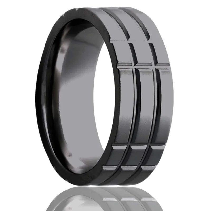 Rings Revival Tricks-Flat Zirconium Ring with a Milled Pattern