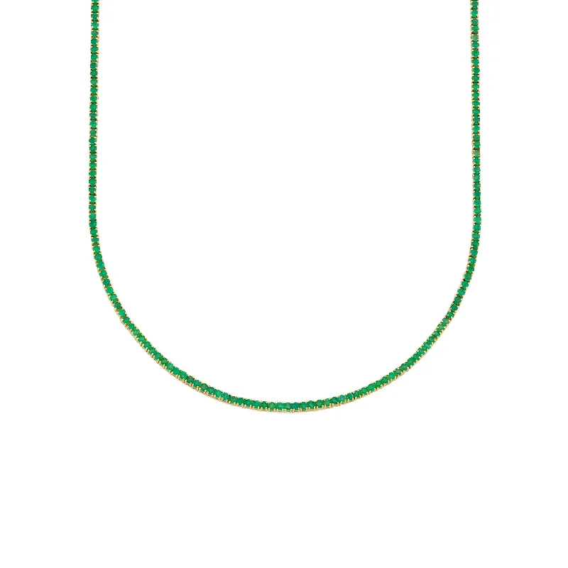 Necklaces Fit Chart-17" Perfect Tennis Necklace - Emerald / 14k Yellow Gold