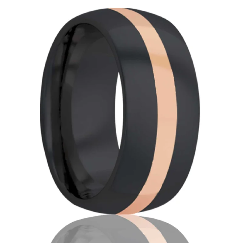 Rings With Gradient Tints-Dome Zirconium Band with a Rose Gold Inlay Ring