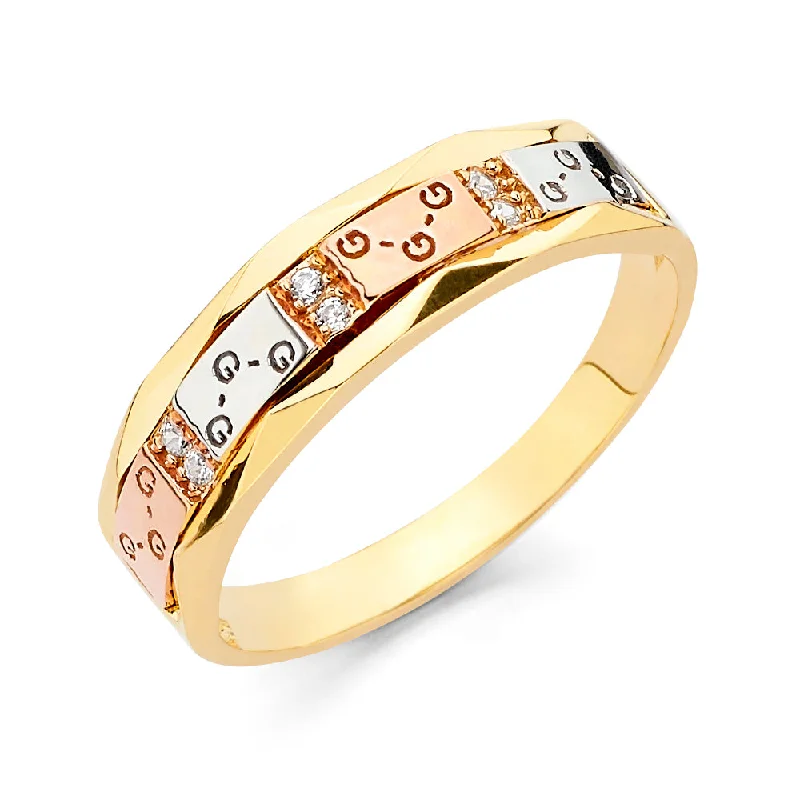 Rings With Burnished Gold-14K Solid Gold CZ Men's GGG Wedding Band