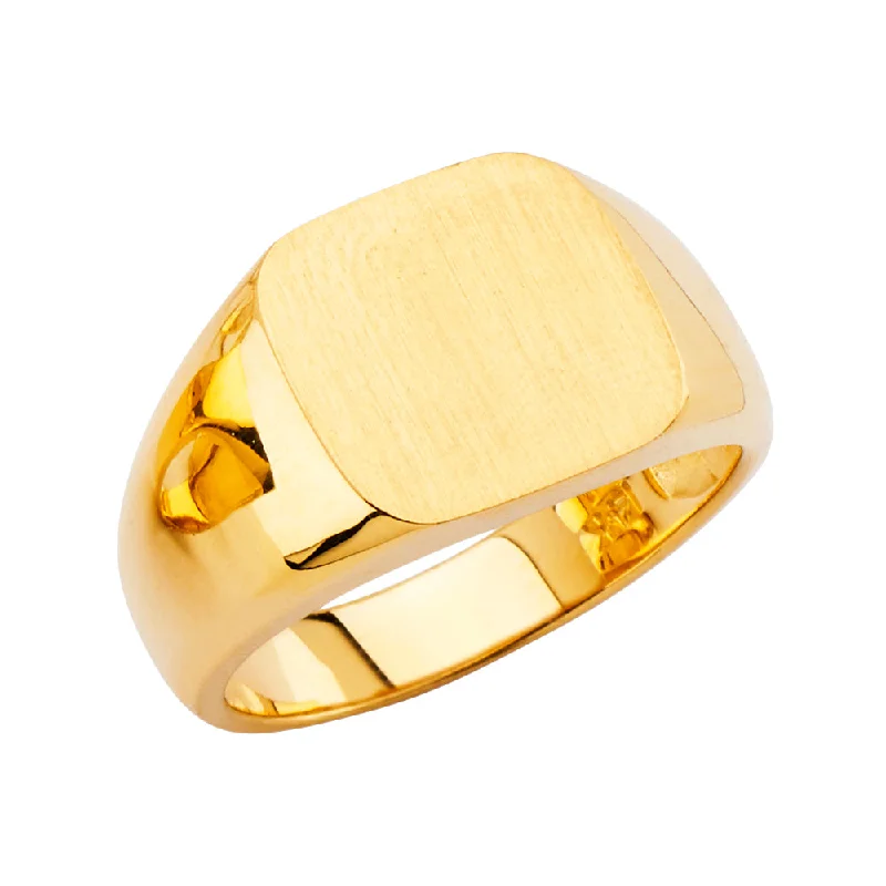 Rings For Flat Joints-14K Solid Gold Simple Square Plain Men's Signet Ring