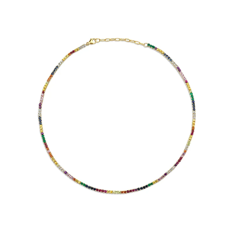 Necklaces Bulk Tips-Perfect Collar Tennis Necklace - Rainbow / 14k Yellow Gold