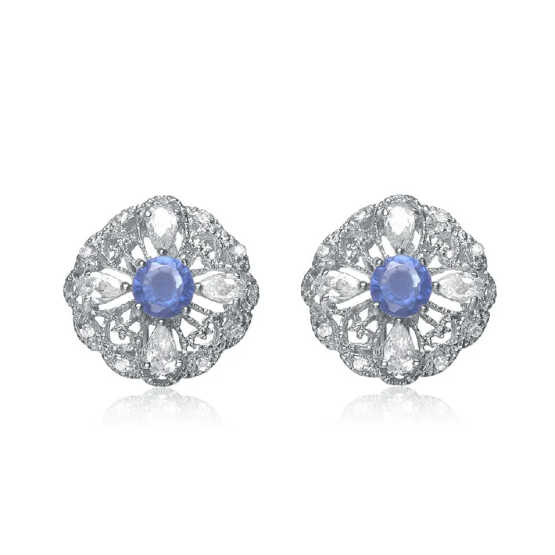 Earrings For Dim Pop-Estelle Sapphire Flower Shape Earrings