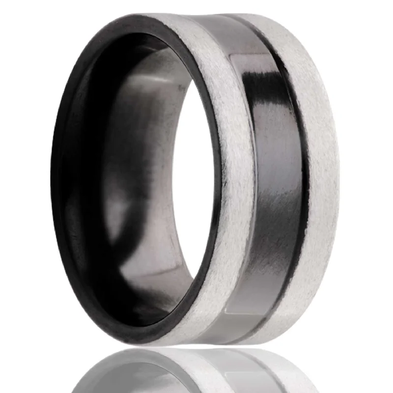 Rings For Library Hours-Flat Zirconium Band with Two Satin Finishes