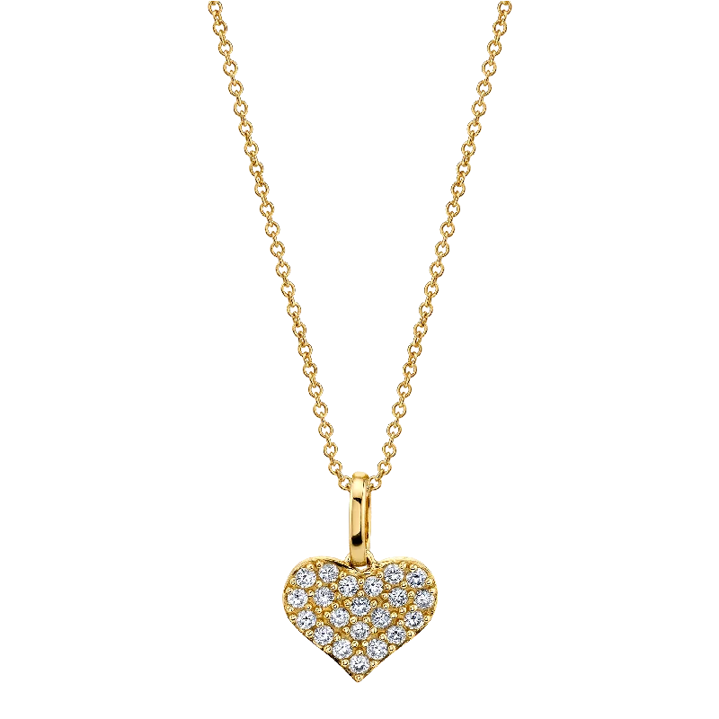 Mute Necklaces For Ease-Pavé Heart Pendant - White Diamond / 14k Yellow Gold