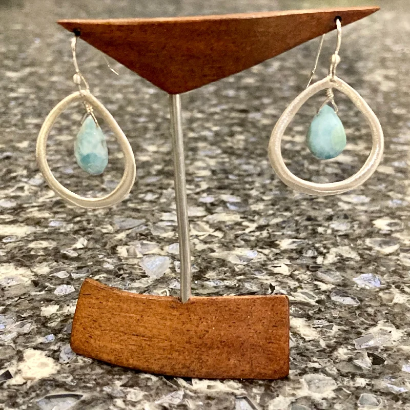 Earrings With Turquoise Shine-Framed Larimar Teardrop Earrings