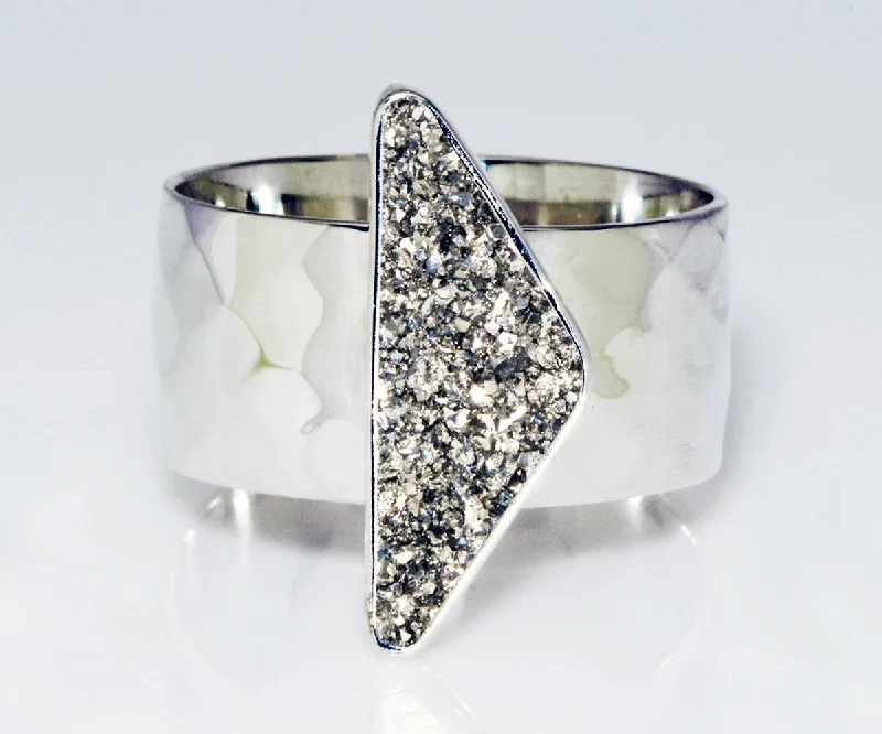 Rings For Winter Dusks-Triangle Platinum Druzy Wide Ring