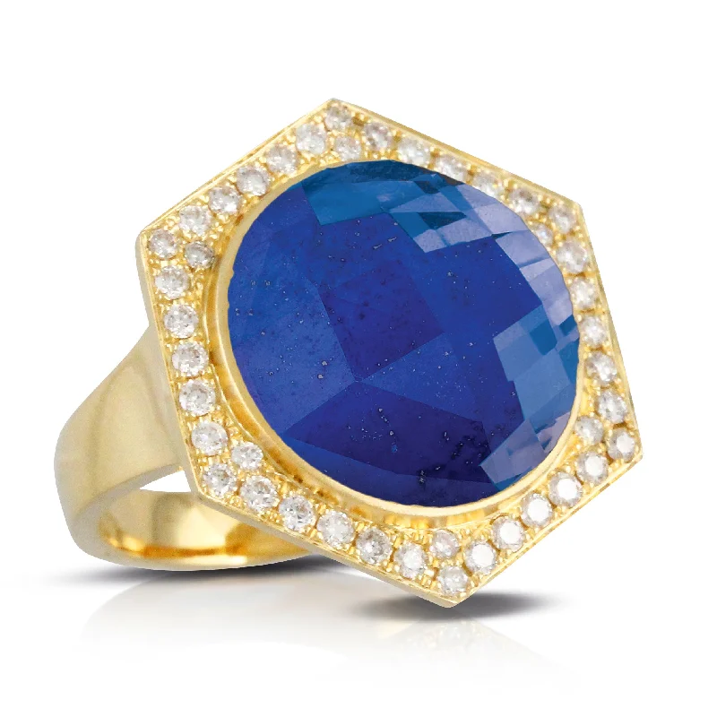 Rings With Gradient Tints-Lapis and Diamond Ring