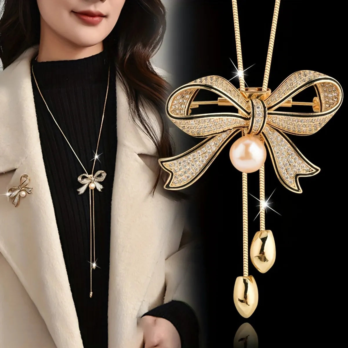 Necklaces Flair Hints-Elegant Luxurious Bow Knot Alloy Inlay Rhinestones Women's Sweater Chain