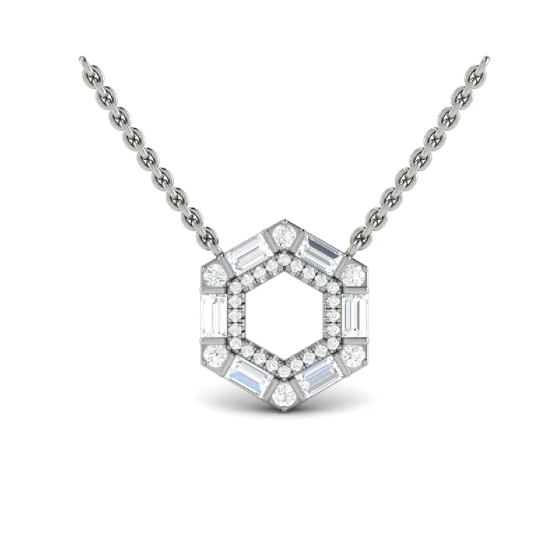 Necklaces For Hike Style-Diamond Baguette Double Row Open Honeycomb Pendant Necklace