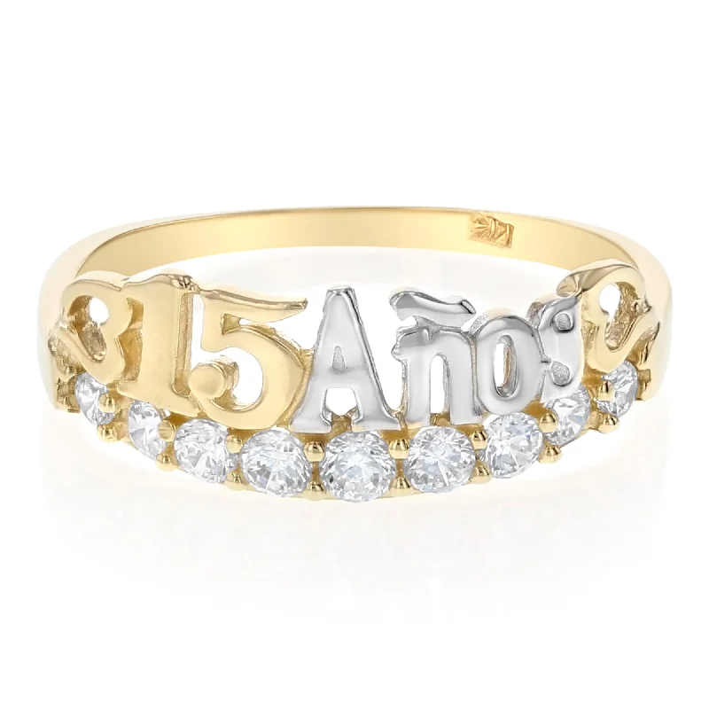 Rings Aura Hacks-14K Solid Gold 15 Years Birthday CZ Quinceanera Ring