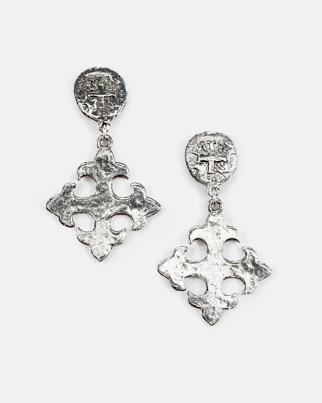 Earrings Stay Test-Coin Cross and Maltese Cross Post Top Earring (ER349)