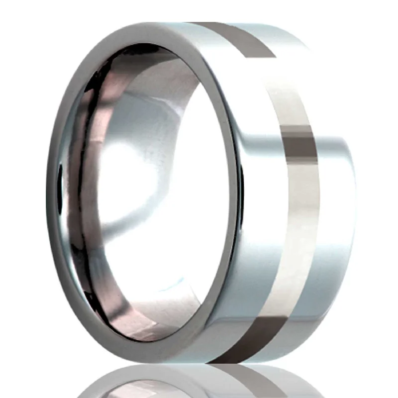 Rings For Polished Looks-Flat Tungsten 2mm Platinum Inlay Ring