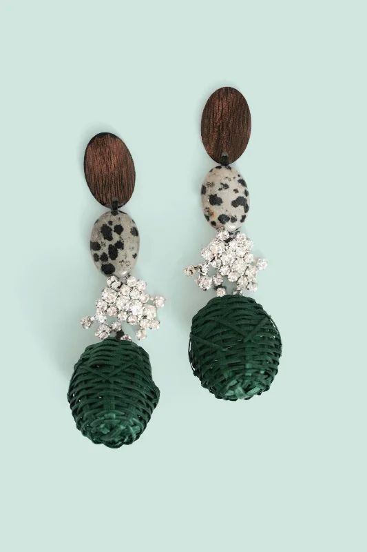 Earrings For Heat Shine-Wicker Basket Weave Earrings - Green