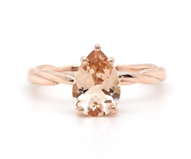 Rings For Bare Shine-Simple Teardrop Twist Morganite Rose Gold Ring