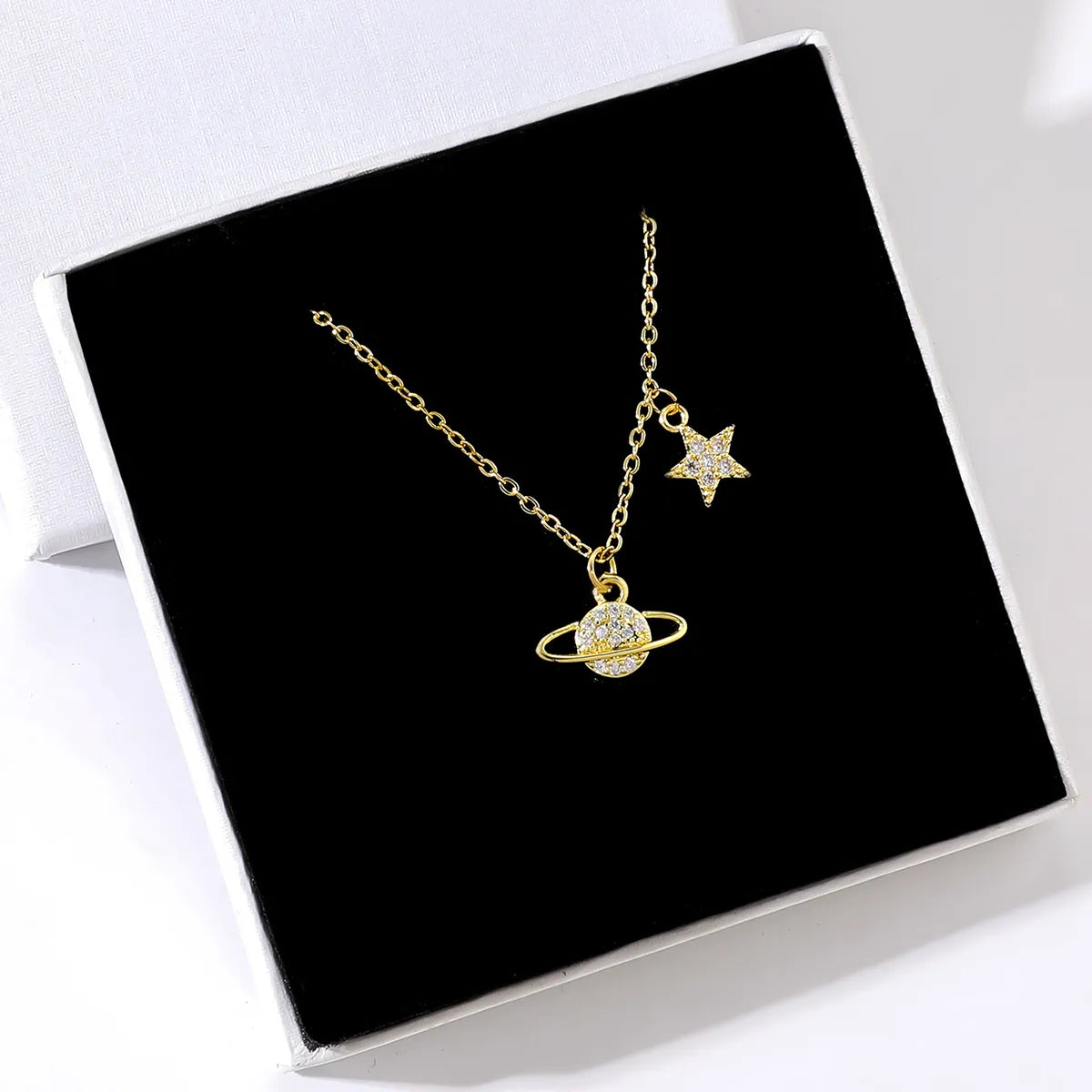 Necklaces With Dangle Drops-Simple Style Star Stainless Steel Copper Gold Plated Zircon Necklace In Bulk