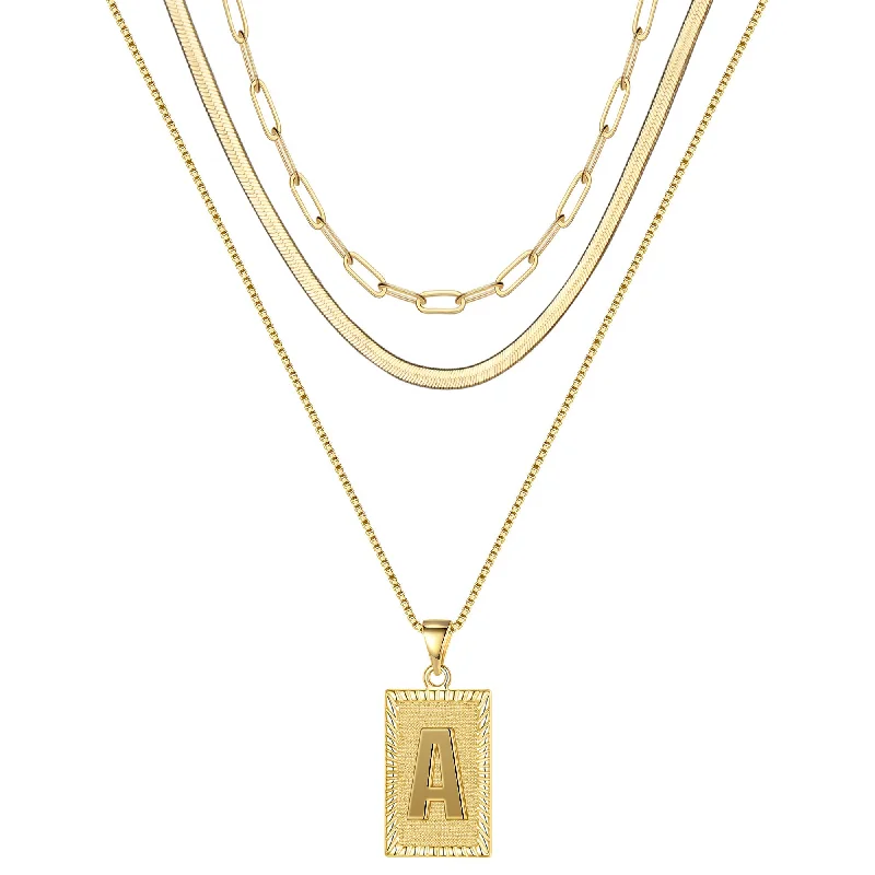 Best Handmade Necklaces-Hip-hop Cool Style Letter Rectangle Copper Plating 14k Gold Plated Layered Necklaces