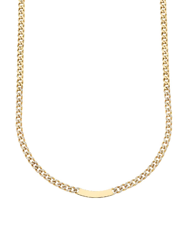 Necklaces Hue Guide-Curb Link ID Necklace - White Diamond / 14k Yellow Gold