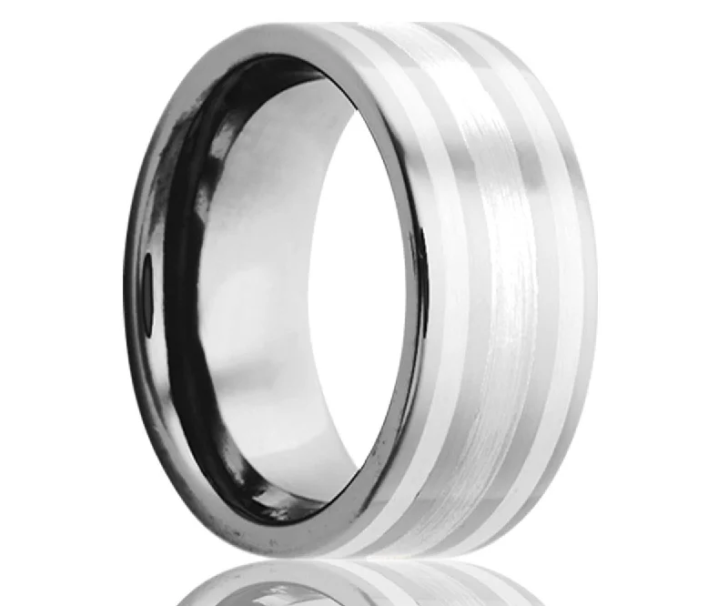 Rings For Wild Taste-Flat Tungsten Argentium Silver Inlay Ring