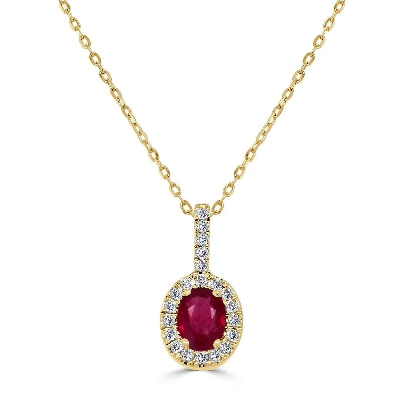 Necklaces For Clear Shine-14K Gold, Ruby & Diamond Oval Pendant