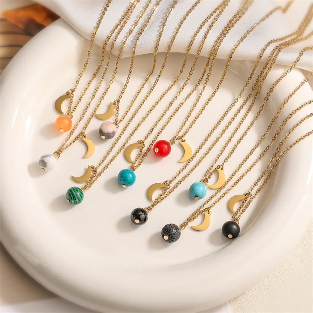 High Fit Necklaces-304 Stainless Steel Casual Simple Style Plating Inlay Moon Pendant Necklace